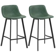 HOMCOM Bar Stools Set of 2, PU Leather Dining Stools with Backrest, Footrest, for Kitchen, Counter, Breakfast Bar, Green - 1