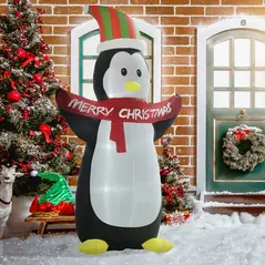 HOMCOM 8ft Inflatable Penguin & Christmas Banner Decoration Indoor Outdoor Weather-Resistant Shell Fun Cute - 2