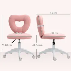 HOMCOM Armless Heart Computer Desk Chair, Teddy Fleece Swivel Office Chair, Makeup Vanity Chair with Height Adjustable, Wheels, for Home Study Bedroom, Pink - 3