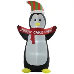 HOMCOM 8ft Inflatable Penguin & Christmas Banner Decoration Indoor Outdoor Weather-Resistant Shell Fun Cute - 1