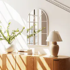 HOMCOM 90 X 61cm Arched Grid Mirror - White - 5