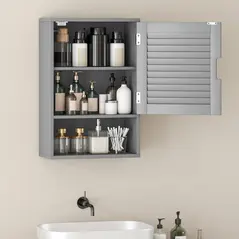 HOMCOM Bathroom Cabinet, Wall Mounted Storage Cabinet with Adjustable Shelves, 40 x 20 x 60 cm, Grey - 7