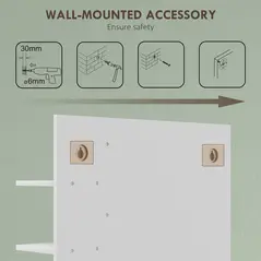 HOMCOM Bamboo Panel Bathroom Mirror, with Shelves - White - 6