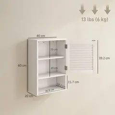HOMCOM Bathroom Cabinet, Wall Mounted Storage Cabinet with Adjustable Shelves, 40 x 20 x 60 cm, White - 3