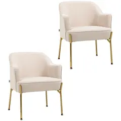 HOMCOM Accent Chair, Living Room Armchair, Vanity Chair with Gold Plating Metal Legs and Soft Padded Seat for Bedroom and Café, Set of 2, White - 1
