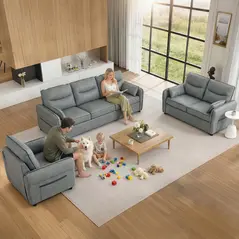 HOMCOM Accent Chair, Faux Leather Armchair - Grey - 9