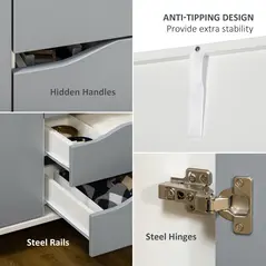 HOMCOM Bedroom Furniture Set, Wardrobe with Hanging Rail, 3 Drawer Chest of Drawers, Bedside Table with Drawer, Grey and White - 6