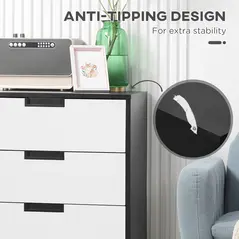 HOMCOM Bedroom Furniture Set, Wardrobe with Hanging Rod, 4 Drawer Chest of Drawers, 2 Bedside Tables with Storage, White and Black - 9