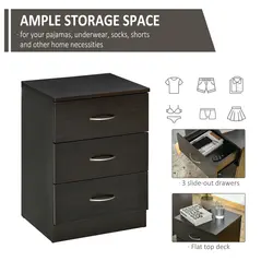 HOMCOM Bedside Cabinet with Drawer and Shelf, White Bedside Table for Bedroom, Living Room, Nightstand Side Table with Metal Rail Set of 2 - 3