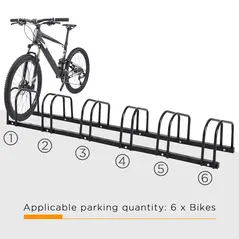 HOMCOM Bike Stand Parking Rack Floor or Wall Mount Bicycle Cycle Storage Locking Stand 179L x 33W x 27H (6 Racks, Black) - 4