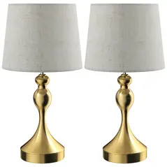 HOMCOM Bedside Lamps Set of 2, Modern Table Lamps with 3 Colour Temperatures, USB A+C Charging Ports and Linen Shade for Living Room Bedroom Office, Gold Tone - 1