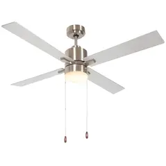 HOMCOM Ceiling Fan with LED Light, Flush Mount Ceiling Fan Lights with Reversible Blades, Pull-chain, Silver and Natural Tone - 1