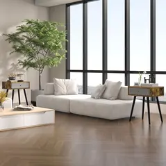 HOMCOM Bedside Table Set of 2, Industrial Nightstand, Tall End Table with Removable Fabric Drawer, Retro Chic Side Table Accent Furniture with Wooden Legs, Rustic Brown - 2