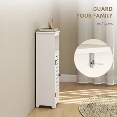 HOMCOM Bathroom Floor Cabinet, Bathroom Storage Unit with Louvered Door, Open Shelf, Adjustable Shelf, White, 22 x 20 x 75 cm - 8