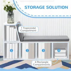 HOMCOM Bookcase Storage Shelf with Cushioned Reading Seat, Bookshelf Storage Cabinet for Study Living Room, White - 5