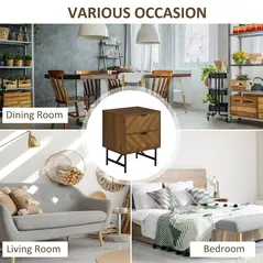 HOMCOM Bedside Table Set of 2 with 2 Drawers, Modern Side Tables with Herringbone Pattern and Metal Legs for Bedroom, Living Room, Walnut Brown - 7