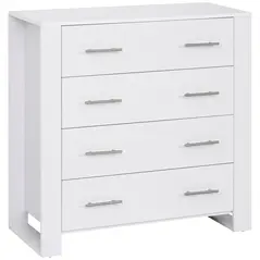 HOMCOM Chest Of 4 Drawers Storage Cabinet Bedroom Clothes w/Metal Handles Base Freestanding Unit Furnishing Living Room White - 1
