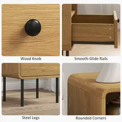 HOMCOM Bedside Table with Drawer and Open Shelf - Oak - 7