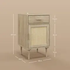 HOMCOM Bedside Table, Rattan Side Tables with Drawer, Cabinet and Adjustable Shelf, Boho Bedside Cabinet with Storage for Bedroom, Living Room, Natural Wood Effect - 3