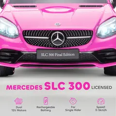 HOMCOM Benz SLC 300  Licensed 12V Kids Electric Ride On, with Music, Remote Control, LED Headlights, Horn, Pink - 4