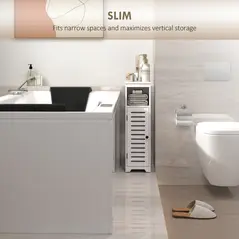 HOMCOM Bathroom Floor Cabinet, Bathroom Storage Unit with Louvered Door, Open Shelf, Adjustable Shelf, White, 22 x 20 x 75 cm - 7