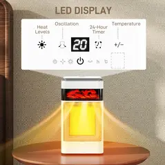 HOMCOM Ceramic Electric Heater, 1500W Fan Space Heater with 3 Modes, 24H Timer, Flame Effect, Oscillation for Bedroom, White - 7