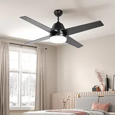 HOMCOM Ceiling Fan with LED Light, Flush Mount Ceiling Fan Lights with Reversible Blades, Remote, Black and Walnut Brown - 2