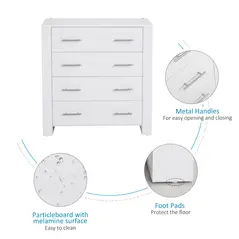 HOMCOM Chest Of 4 Drawers Storage Cabinet Bedroom Clothes w/Metal Handles Base Freestanding Unit Furnishing Living Room White - 6