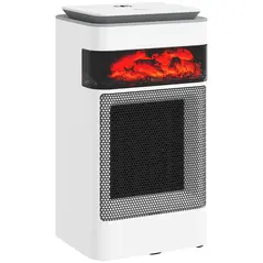 HOMCOM Ceramic Electric Heater, 1500W Fan Space Heater with 3 Modes, 24H Timer, Flame Effect, Oscillation for Bedroom, White - 1