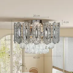 HOMCOM Chandelier Ceiling Light, 3-Light Vintage Flush Mount Fixture with Dual Crystal and Smoke Glass Shade, LED Ceiling Light for Living Room Bedroom, 3 E14 Sockets, Bulbs Not Included, Gold Tone - 3