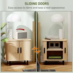 HOMCOM Bedside Table, Nordic Side Table with Roller Shutter Style Sliding Doors and Metal Legs for Bedroom, Living Room, Oak Tone - 5