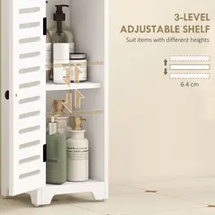 HOMCOM Bathroom Floor Cabinet, Bathroom Storage Unit with Louvered Door, Open Shelf, Adjustable Shelf, White, 22 x 20 x 75 cm - 5