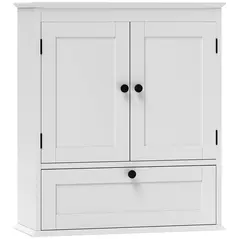HOMCOM Bathroom Wall Cabinet with Adjustable Shelf and Recessed Doors, White - 1