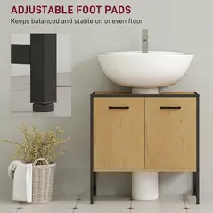 HOMCOM Bathroom Vanity Unit, Under Sink Storage Cabinet with Soft-Close Doors for Basin without or with Pedestal, Natural - 8