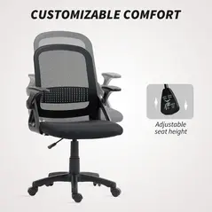 HOMCOM Breathable Mesh Office Chair, Ergonomic Swivel Computer Chair with Flip-up Armrests, Lumbar Back Support for Home/Office, Black - 6