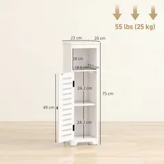 HOMCOM Bathroom Floor Cabinet, Bathroom Storage Unit with Louvered Door, Open Shelf, Adjustable Shelf, White, 22 x 20 x 75 cm - 3
