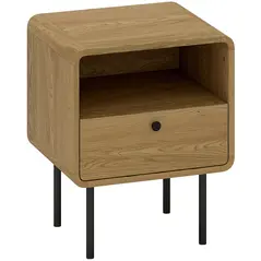 HOMCOM Bedside Table with Drawer and Open Shelf - Oak - 1