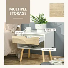 HOMCOM Bedside Table with Drawer and Shelf, Modern Nightstand, End Table for Bedroom, Living Room, Set of 2 - 6