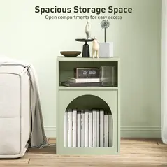 HOMCOM Bedside Table with 2 Open Compartments - Light Green - 5