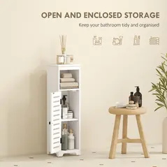 HOMCOM Bathroom Floor Cabinet, Bathroom Storage Unit with Louvered Door, Open Shelf, Adjustable Shelf, White, 22 x 20 x 75 cm - 4