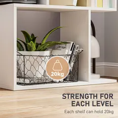 HOMCOM Bookcase, S-Shaped Wooden Bookshelf, 5 Tiers Freestanding Storage Shelf, Home Office Display Stand Rack, White - 5