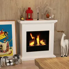 HOMCOM Bioethanol Fire Heater, with Mantelpiece - White - 7
