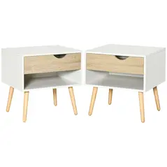 HOMCOM Bedside Table with Drawer and Shelf, Modern Nightstand, End Table for Bedroom, Living Room, Set of 2 - 1