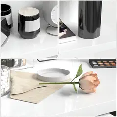 HOMCOM Bedside Table with 2 Drawers and Open Shelves - High Gloss White - 7