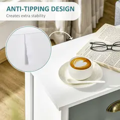 HOMCOM Bedside Table Set of 2 Chest of 3 Drawers Shabby Chic Nightstands with Metal Handle Sofa Side Table for Living Room, Bedroom,Grey and blue - 6