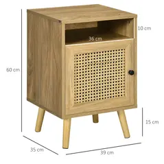 HOMCOM Bedside Table with Rattan Element, Side End Table with Shelf and Cupboard, 39cmx35cmx60cm, Set of 2, Natural - 3