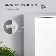 HOMCOM Bedroom Furniture Set, Wardrobe with Hanging Rod, Side Cabinet with Wood Legs, Bedside Table with Drawer, Nature Wood Finish and White - 5