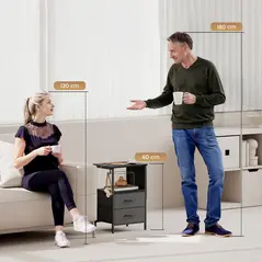 HOMCOM Bedside Table with Charging Station - Black - 4