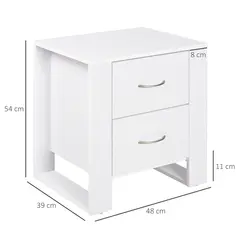 HOMCOM Bedside Table with 2 Drawers, Nightstand with Handles and Elevated Base, Side Table for Bedroom, Living Room, White - 3