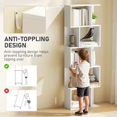 HOMCOM Bookcase, S-Shaped Wooden Bookshelf, 5 Tiers Freestanding Storage Shelf, Home Office Display Stand Rack, White - 6